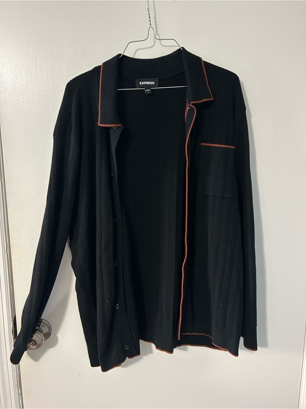 Express Black Lightweight Cardigan with Orange Contrast Piping